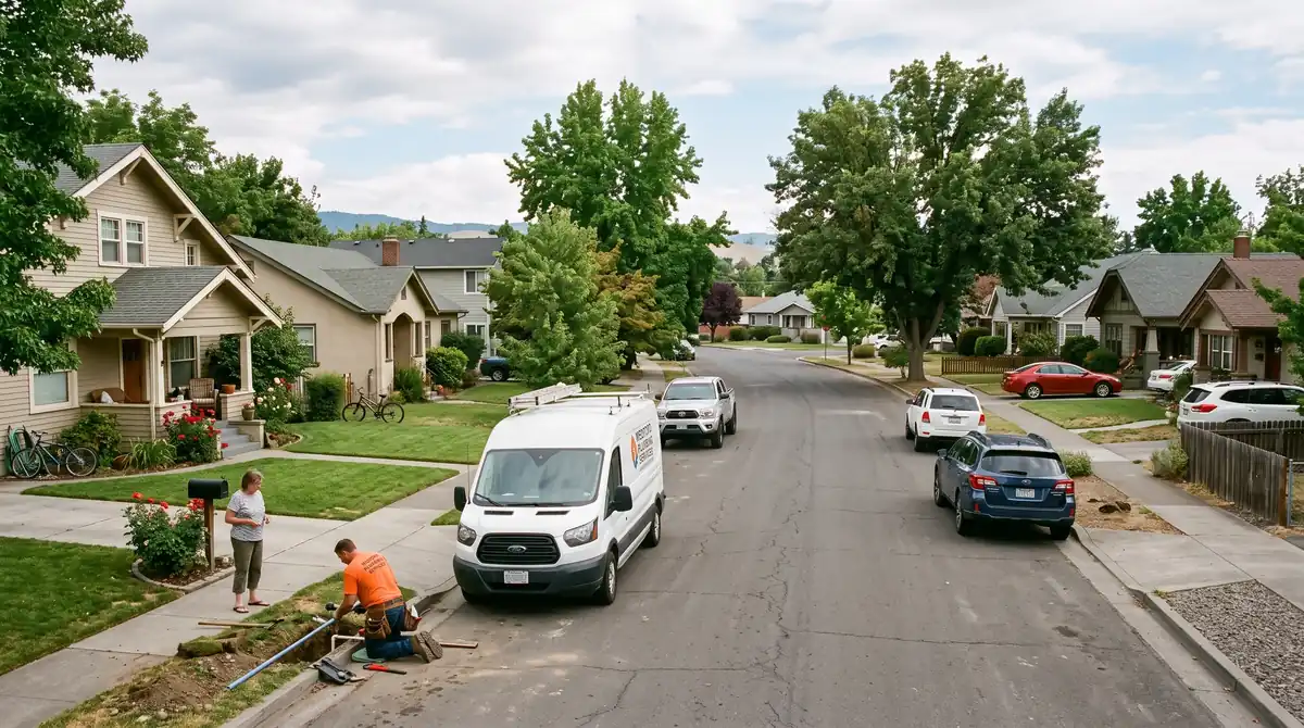 Residential neighborhood in Medford, Oregon served by local leak detection technicians